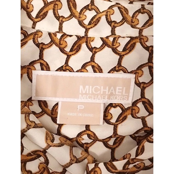 MICHAEL KORS Sz P Gold Chain Button Down Blouse - Picture 7 of 8